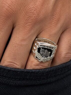 Men’s Sterling Silver 925 American Pride Eagle Flag Ring 11.66grams Size 13